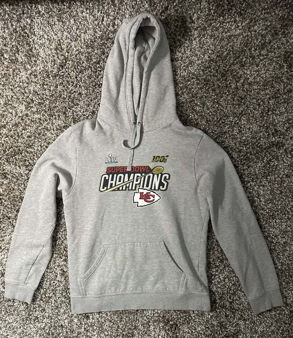 Fanatics Kansas City Chiefs Super Bowl LIV Champions Hoodie Size M Gray